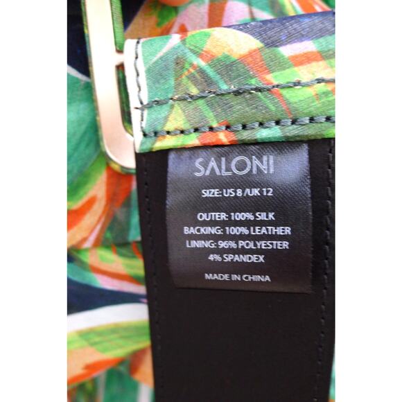 SALONI Raquel Silk Chiffon Belted Midi Dress Jade Palmier Saks 8 NWT $815 - Picture 13 of 15